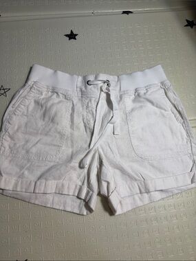 Per Se White Drawstring Casual Athletic Shorts